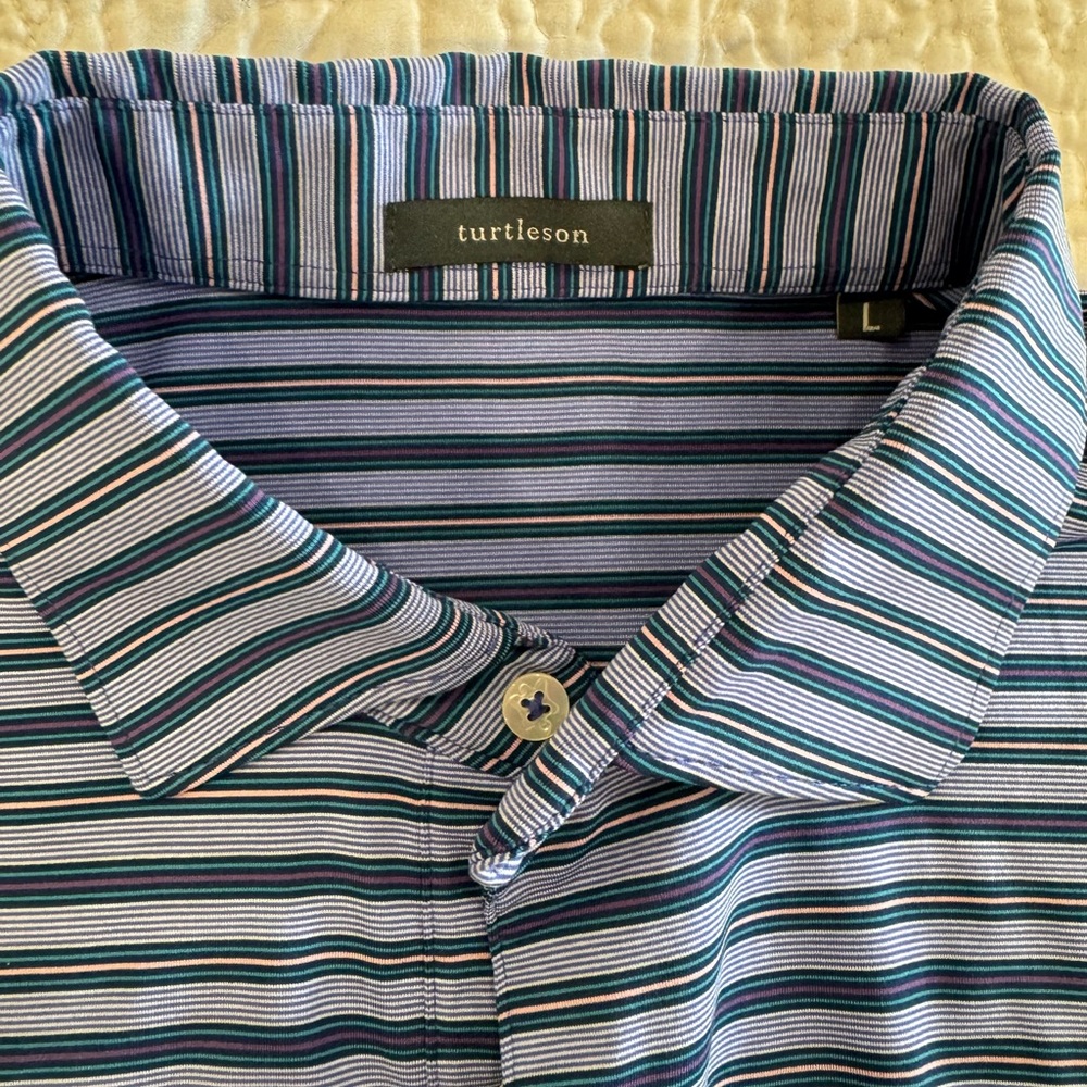 Green and Blue Casual Button Down Shirt with Striped Pattern